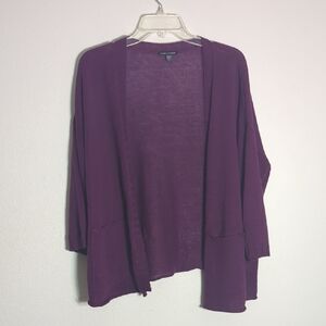 Eileen Fisher Womens Cardigan Sweater Organic Linen Cotton Purple Colorful Large